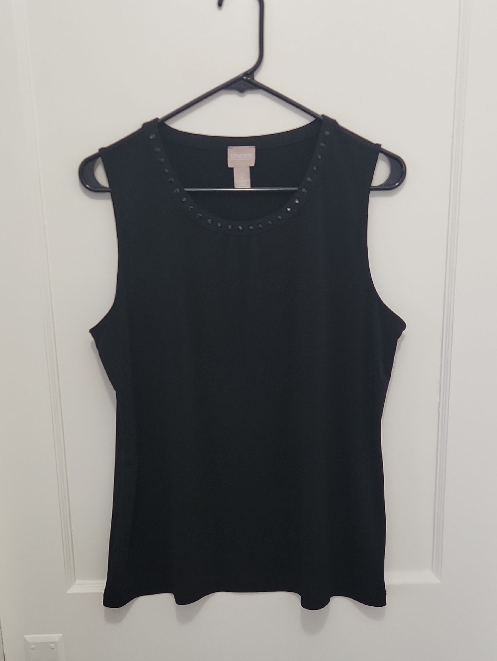 Chico's Women's Black Sleeveless Top With Embelished Neckline Size 2 (US L)